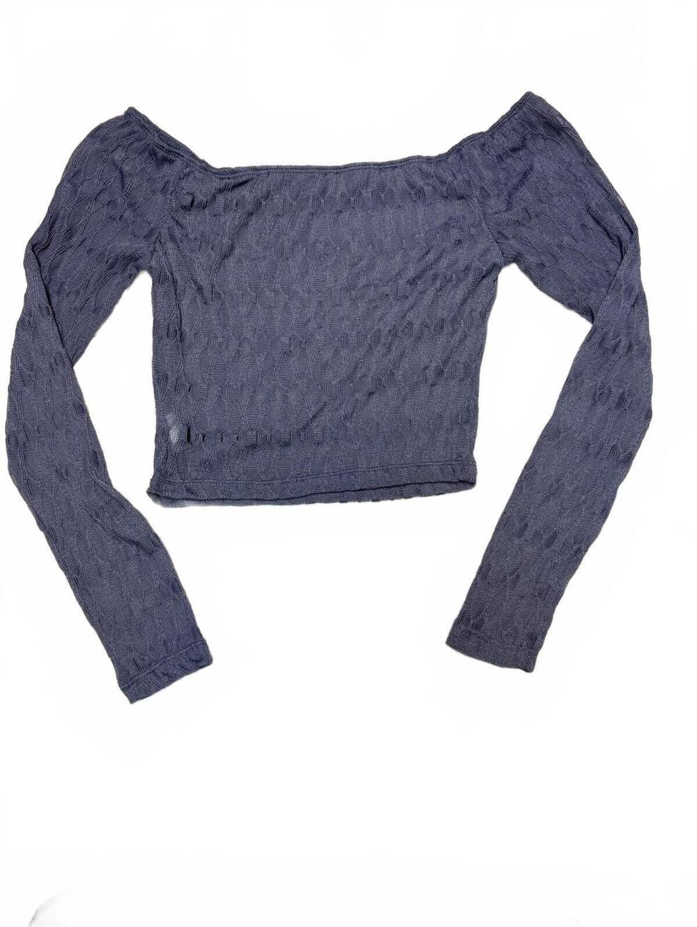 SHEIN Textured Off-Shoulder Crop Top Charcoal Grey Long Sleeve Y2K Style Size xS